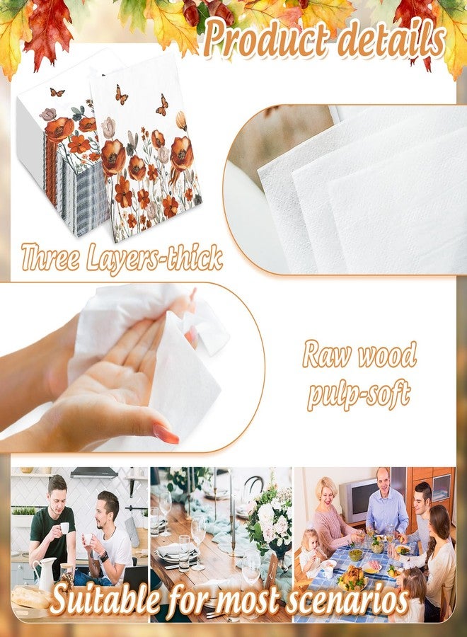 JarThenaAMCS 50Pcs Fall Floral Paper Napkins Vintage Autumn Wildflower Luncheon Napkin Flower Dessert Dinner Hand Napkin for Thanksgiving Harvest Wedding Birthday Party Supplies - Image 3